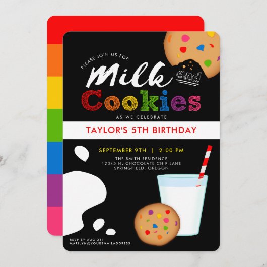 Milch und Cookies Rainbow Birthday Party Einladung (Vorne/Hinten)