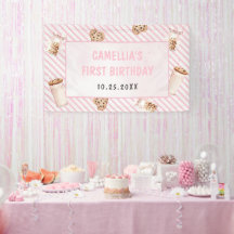 Milch und Cookies Rosa erste Geburtstagsparty