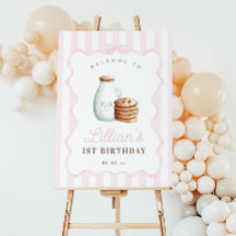 Milch und Cookies Rosa Geburtstagsparty Begrüßungs