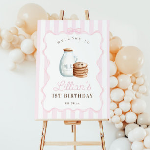 Milch und Cookies Rosa Geburtstagsparty Begrüßungs Poster
