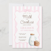 Milch und Cookies Rosa Geburtstagsparty Einladung (Vorderseite)