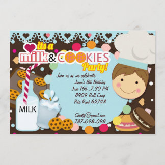 Milch und Cookies Schokolade Jungs Geburtstagspart Einladung