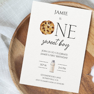 Milch und Cookies Sweet One Boy Birthday Einladung