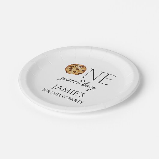 Milch und Cookies Sweet One Boy Birthday Pappteller (Schrägansicht)
