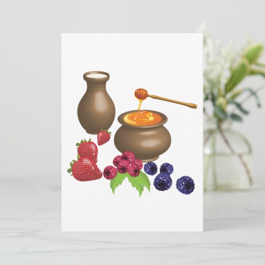 Milch und Honig mit Berries Rustikale Ernährung Einladung (Stehend Vorderseite)