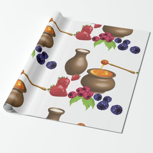 Milch und Honig mit Berries Rustikale Ernährung Geschenkpapier (Ungerollt)