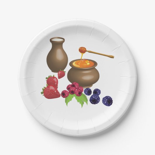 Milch und Honig mit Berries Rustikale Ernährung Pappteller (Vorderseite)