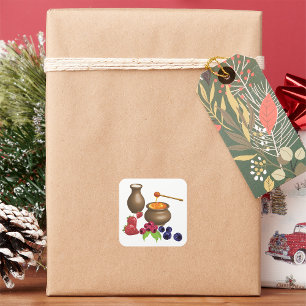 Milch und Honig mit Berries Rustikale Ernährung Quadratischer Aufkleber