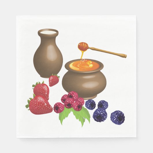 Milch und Honig mit Berries Rustikale Ernährung Serviette (Vorderseite)