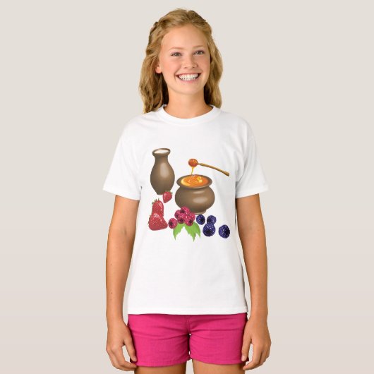 Milch und Honig mit Berries Rustikale Ernährung T-Shirt (Vorne ganz)