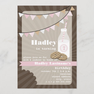 Milch und Kekse Geburtstag - Fudge gestreift & ros Einladung