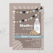 Milch und Kekse Geburtstag - Schokolade Chip Blau Einladung (Vorne/Hinten)