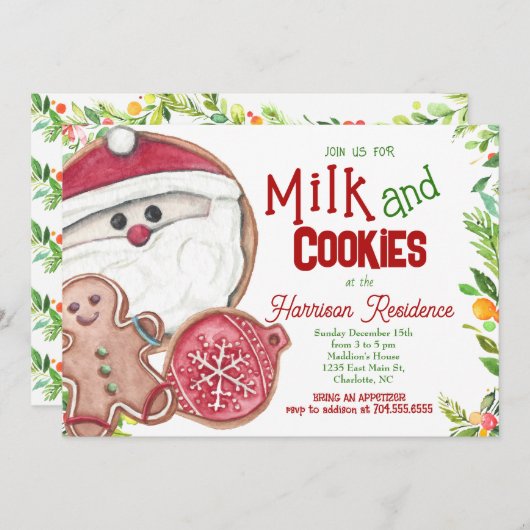 Milch und Kekse mit santa Weihnachtsgebäck Einladu Einladung (Vorne/Hinten)