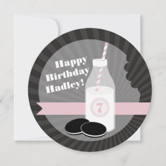 Milch und Kekse Schokolade am Geburtstag Rosa Einladung