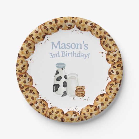 Milch und Krümel Blue Birthday Party Tisch Pappteller (Vorderseite)