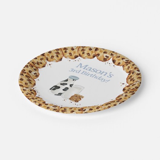 Milch und Krümel Blue Birthday Party Tisch Pappteller (Schrägansicht)