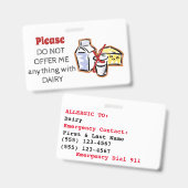 Milchallergie-Abzeichen - Anpassung von Notfallinf Ausweis (Front & Back)