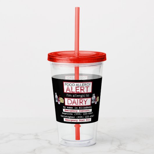 Milchallergie-Warnlabel Acryltrinkbecher (Vorderseite)