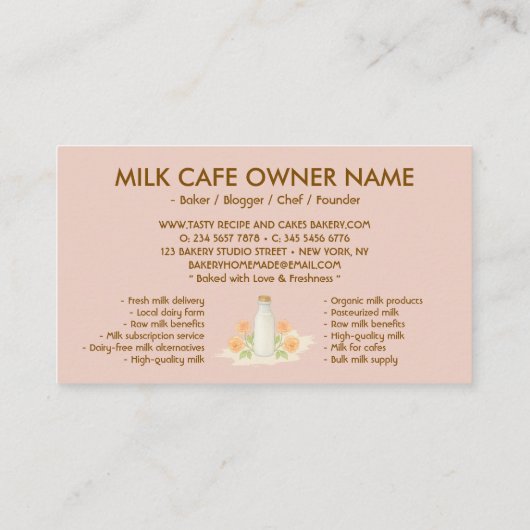 Milchflasche Wasserfarbe Rosa Blütenrot Visitenkarte (Rückseite)