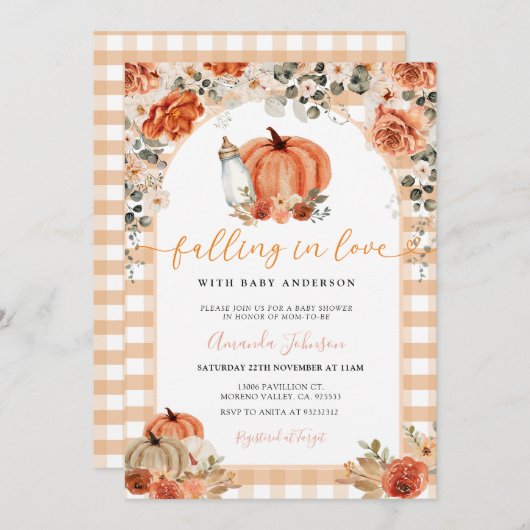 Milchflaschenpumpen fallen in die LoveBaby-Dusche Einladung (Vorne/Hinten)