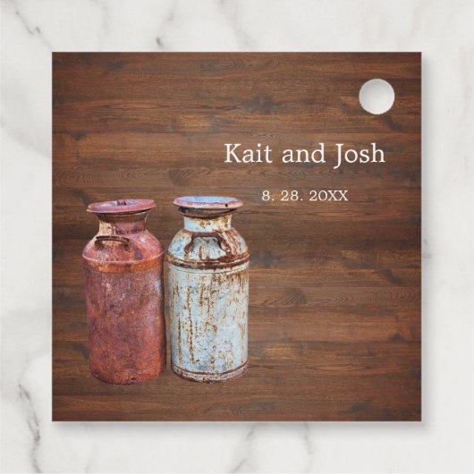 Milchkonserven Land Hochzeit rustikalen alten Baue Geschenkanhänger (Rückseite)