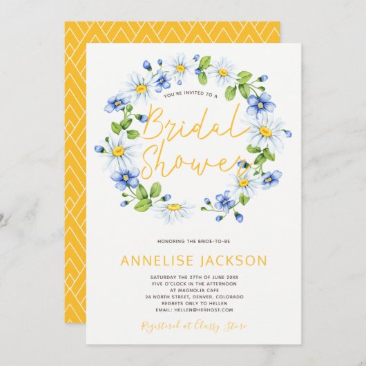 Milchkranz-gelbes blaues Brautparty Einladung (Vorne/Hinten)