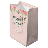 Milchkuh, floral, gelegentlich Geschenktasche Mittlere Geschenktüte (Rückseite Schrägansicht)