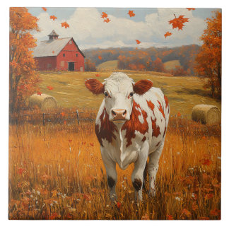 Milchkuh Herbstlandschaft auf dem Bauernhof Fliese