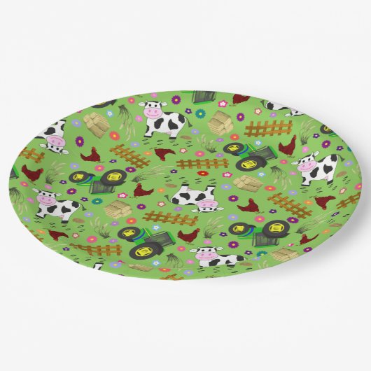 Milchkuh-Hof-Szene Pappteller (Schrägansicht)