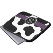 Milchkuh-Muster mit lila mit Monogramm Laptopschutzhülle (Vorne Knopf)