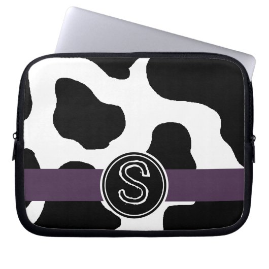 Milchkuh-Muster mit lila mit Monogramm Laptopschutzhülle (Vorderseite)