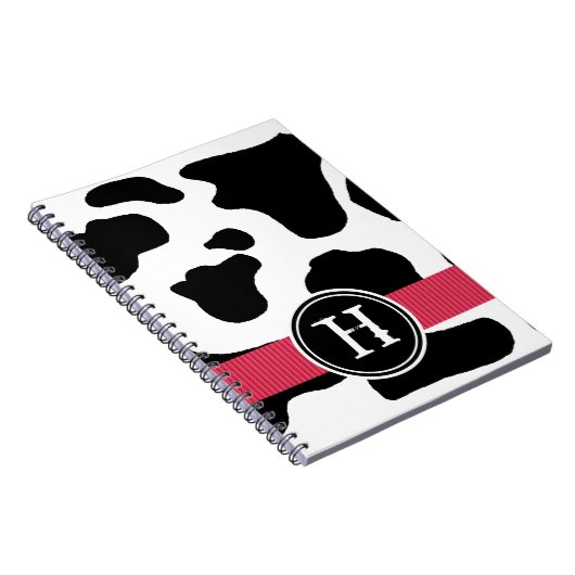 Milchkuh-Muster mit rotem mit Monogramm Notizblock (Rechte Seite)