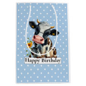 Milchkühe Happy Birthday Blue Mittlere Geschenktüte (Vorderseite)