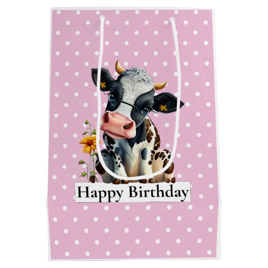 Milchkühe Happy Birthday Pink Mittlere Geschenktüte (Rückseite)