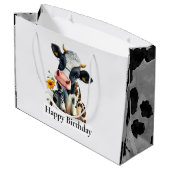 Milchkühe Happy Birthday White Große Geschenktüte (Rückseite Schrägansicht)