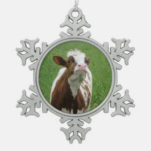 Milchkühe im Betrieb Schneeflocken Zinn-Ornament