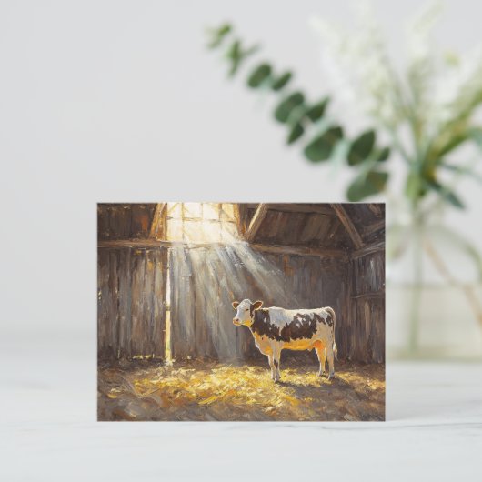 Milchkühe in einer rustikalen Scheune Postkarte (Stehend Vorderseite)