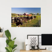 Milchkühe, Roter Stall und Berg Rainier Print Poster (Heimbüro)