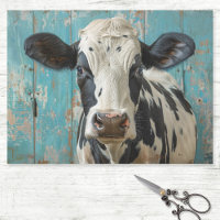 Milchkühe Rustikale blaue Wand Decoupage