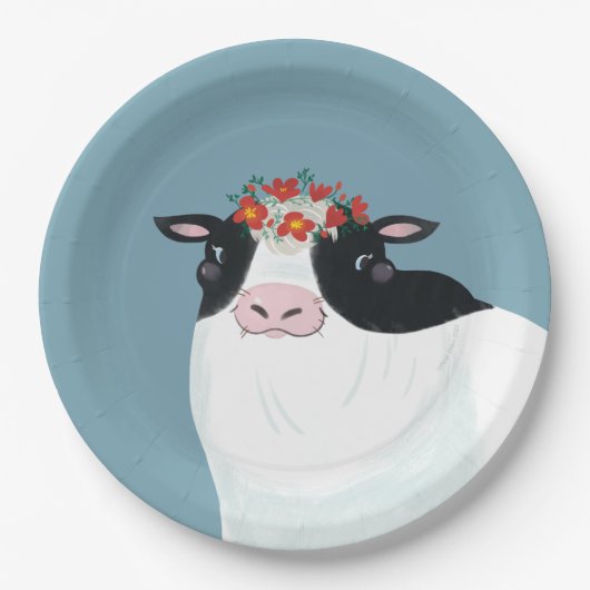 Milchkühe und Rote Blume Pappteller (Vorderseite)
