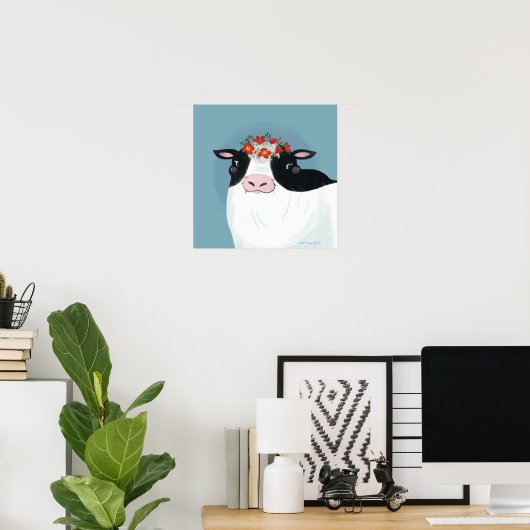 Milchkühe und Rote Blume Poster (Heimbüro)