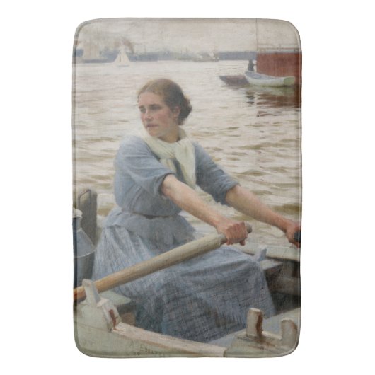 Milchmädchen auf einem Ruderboot (von Albert Edelf Badematte (Vorderseite Vertikal)