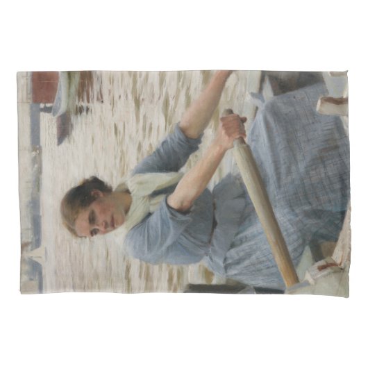 Milchmädchen auf einem Ruderboot (von Albert Edelf Kissenbezug (Vorderseite-Links)