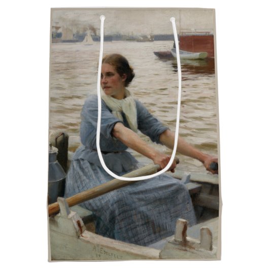 Milchmädchen auf einem Ruderboot (von Albert Edelf Mittlere Geschenktüte (Rückseite)