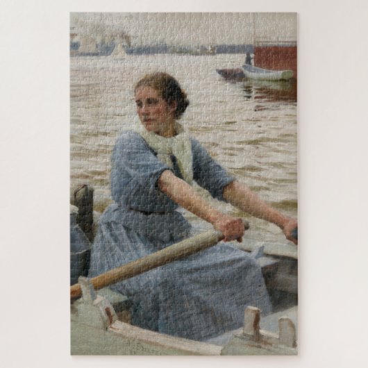 Milchmädchen auf einem Ruderboot (von Albert Edelf Puzzle (Vertikal)