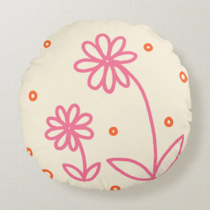Milchprodukte und Dots 2 - Rosa, Orange und Creme Rundes Kissen