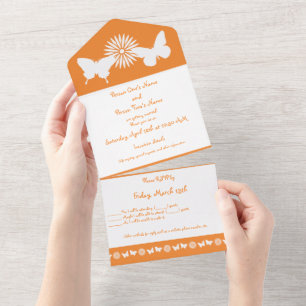 Milchprodukte und Schmetterlinge in Orange All In One Einladung