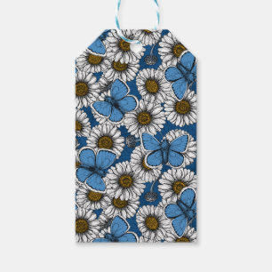 Milchprodukte, weiße Blume und blaue Schmetterling Geschenkanhänger