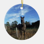 Milchschokolade Braunes Pferd in Blau Keramikornament (Vorne)