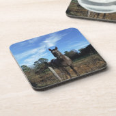 Milchschokolade Braunes Pferd in Blau Untersetzer (Linke Seite)